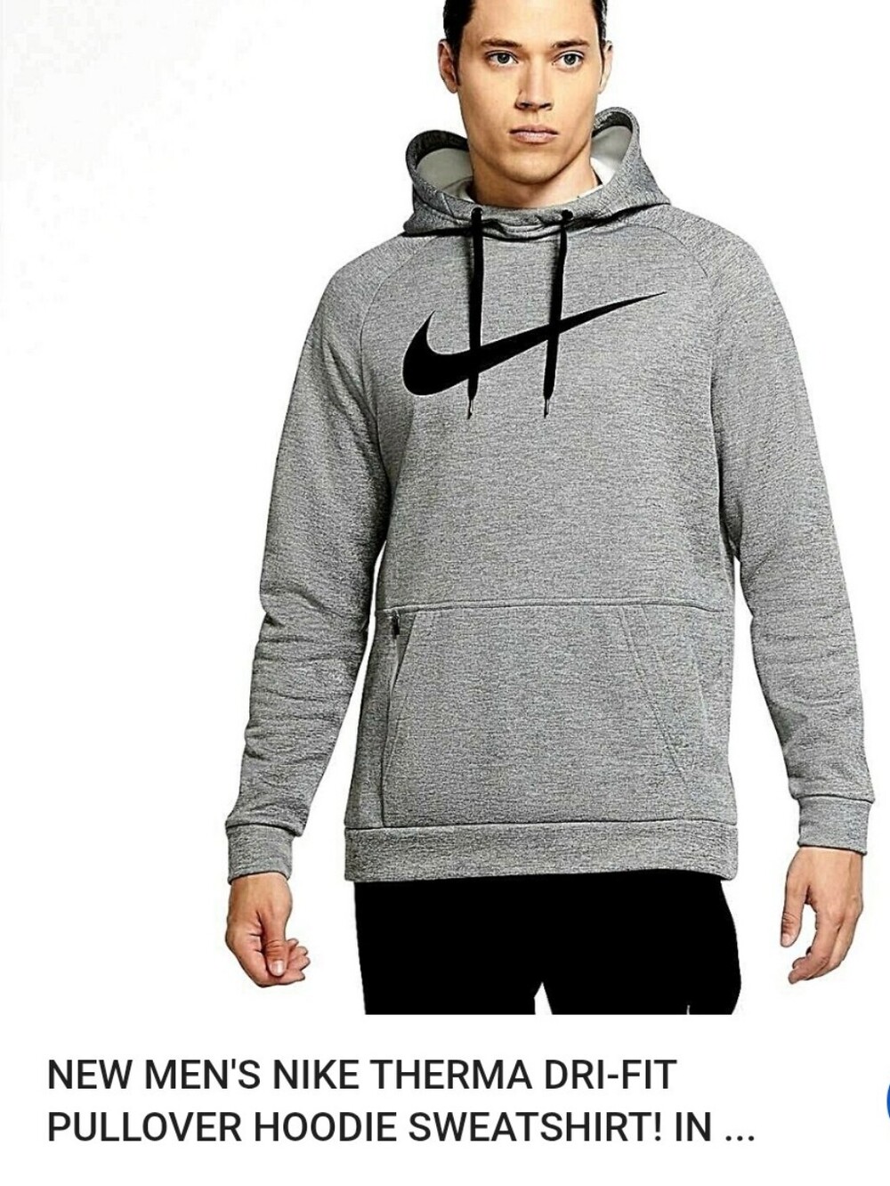 Nike Men’s Grey Hoodie with Black Swoosh Logo Size M